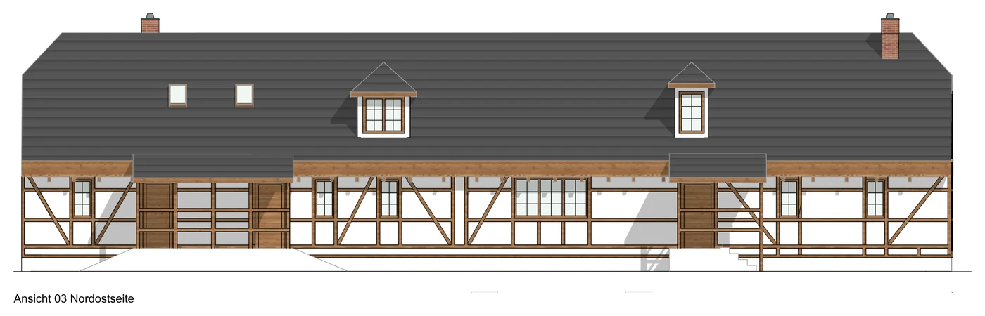Planansicht Nordostseite des Fachwerk-Nebengebäudes