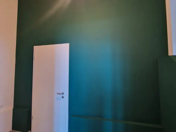 Innenausbau mit petrolfarbenem Wandkonzept und dunkler Decke — Bild 6